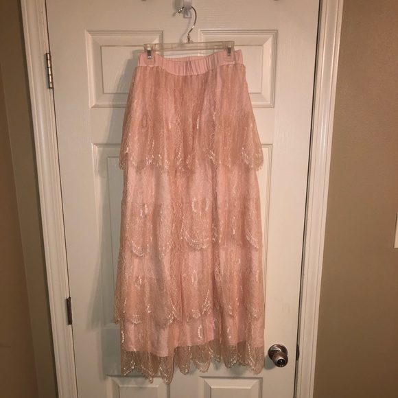 Dainty Jewells Dresses & Skirts - Blush, Lace Midi Skirt